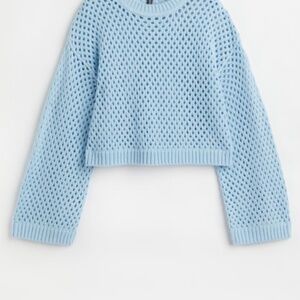 H&M Hole Knit Blue Cropped Sweater